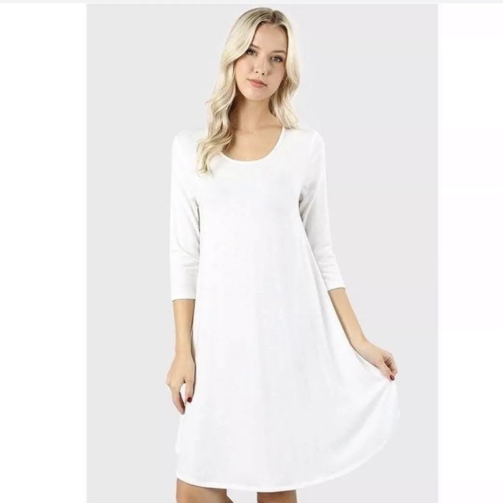Ivory 3/4 Sleeve Swing Tunic w/side pockets